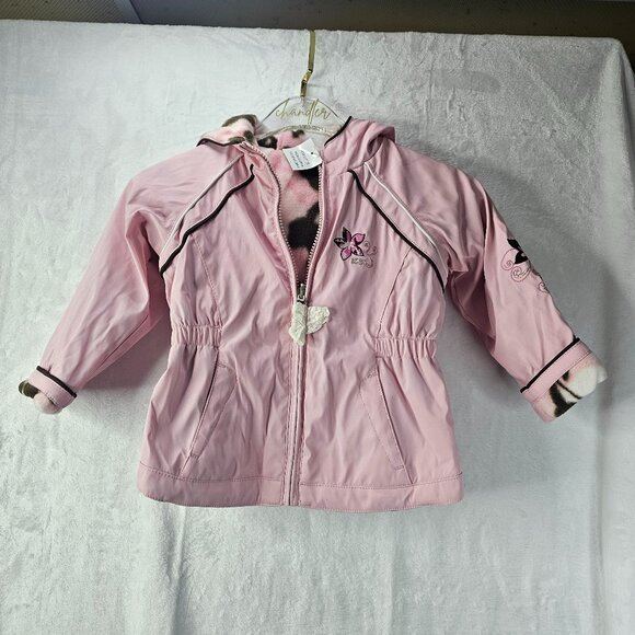 ZeroXposur Toddler Girls Coat Pink Reversible Size 2T Kisses Hooded Jacket Print